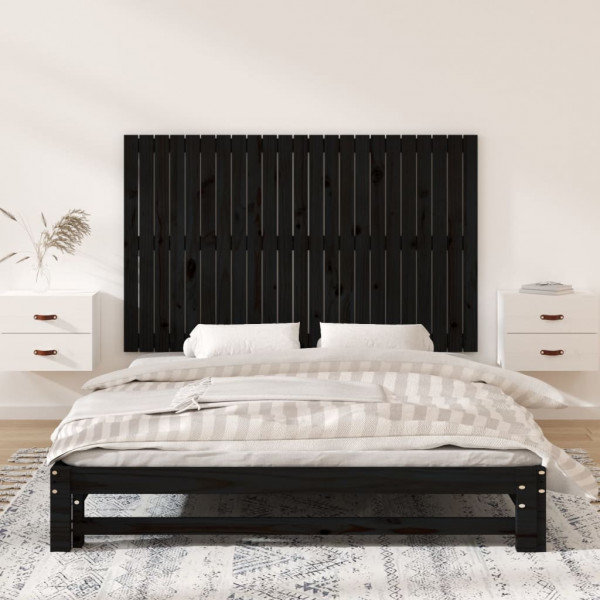 Cabecero de cama de pared madera maciza pino negro 147x3x90 cm M 3