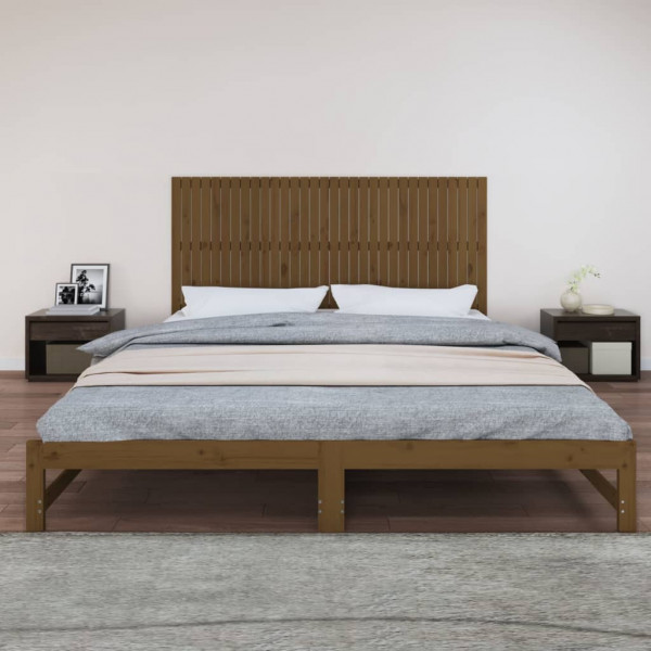 Cabecero cama pared madera maciza pino marrón miel 204x3x90 cm M 3