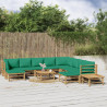 12 pcs conjunto lounge de jardim bambu c/ almofadões verdes 1