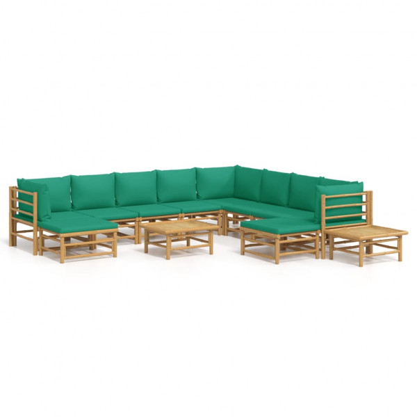 Set de muebles de jardín 12 piezas bambú con cojines verde M 2