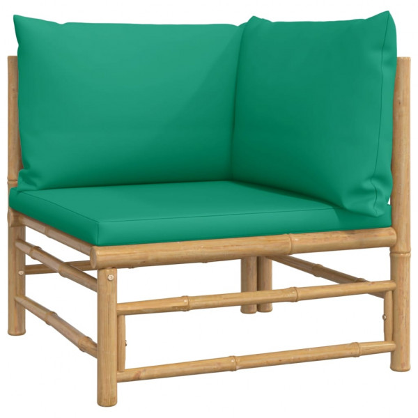 12 pcs conjunto lounge de jardim bambu c/ almofadões verdes M 4