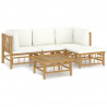 Set de muebles de jardín 5 piezas bambú y cojines blanco crema 2