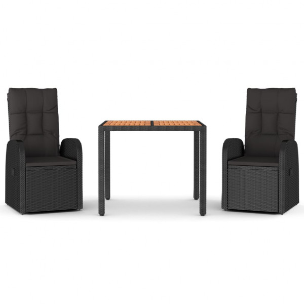 Set comedor de jardín 3 pzas con cojines ratán sintético negro M 2