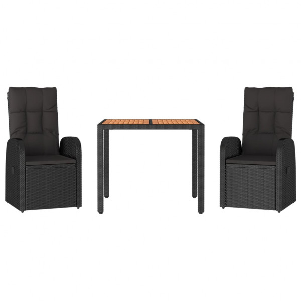 3 pcs conjunto de jantar p/ jardim c/ almofadões vime PE preto M 3