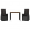 3 pcs conjunto de jantar p/ jardim c/ almofadões vime PE preto 3