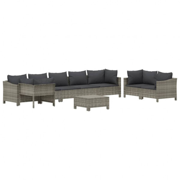 Set de muebles de jardín 9 pzas y cojines ratán sintético gris M 3