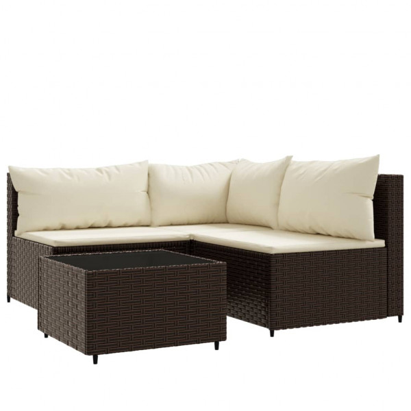 Set muebles de jardín 4 piezas y cojines ratán sintético marrón M 2