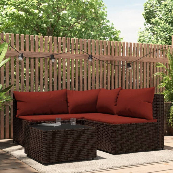 4 pcs conjunto lounge jardim c/ almofadões vime PE castanho D