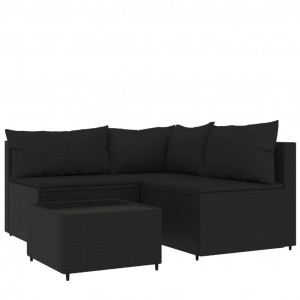 4 pcs conjunto lounge de jardim c/ almofadões vime PE preto H