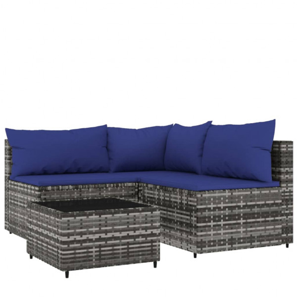 4 pcs conjunto lounge de jardim c/ almofadões vime PE cinzento M 2