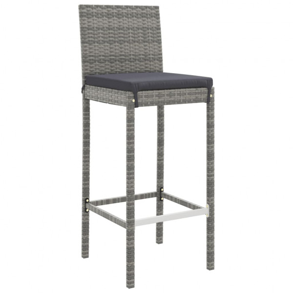 Mesa y taburetes altos jardín 9 pzas y cojines ratán PE gris M 5