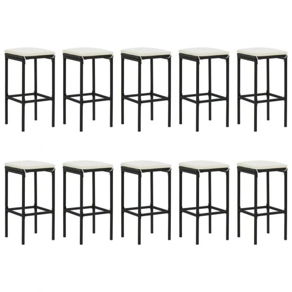 11 pcs conjunto de bar p/ jardim c/ almofadões vime PE preto M 4