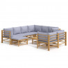 10 pcs conj. lounge de jardim bambu c/ almofadões cinza-claro 2