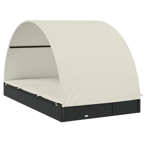 Tumbona 2 personas toldo redondo ratán PE negro 211x112x140 cm M 5