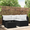 4 pcs conjunto lounge de jardim c/ almofadões vime PE preto 1