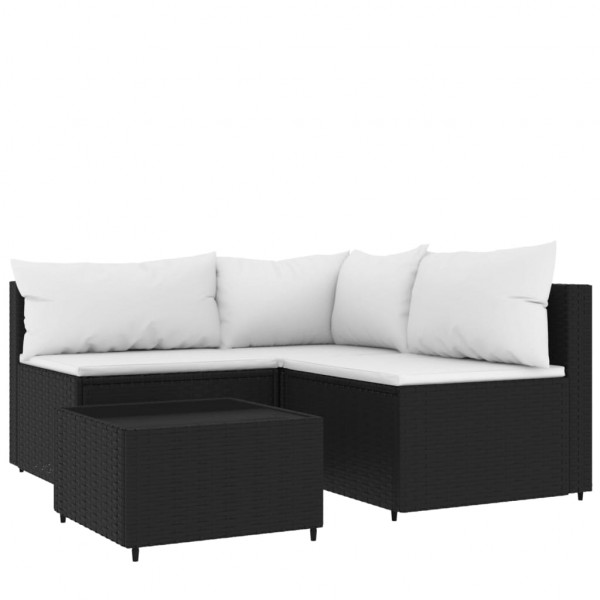 4 pcs conjunto lounge de jardim c/ almofadões vime PE preto M 2