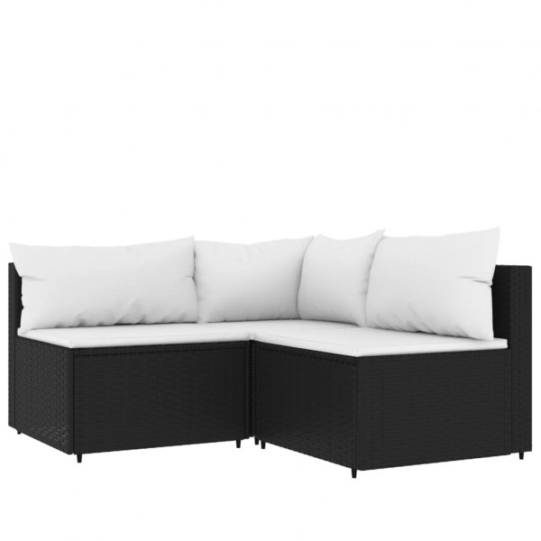 4 pcs conjunto lounge de jardim c/ almofadões vime PE preto M 3