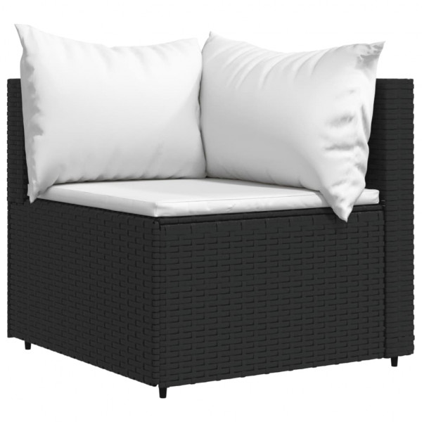 4 pcs conjunto lounge de jardim c/ almofadões vime PE preto M 4