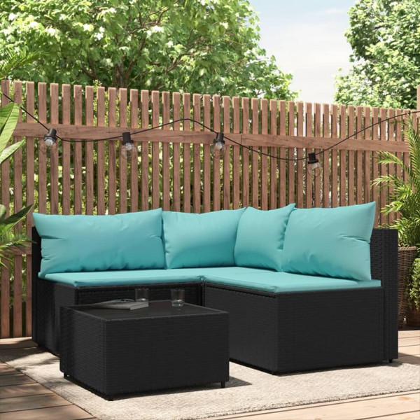 4 pcs conjunto lounge de jardim c/ almofadões vime PE preto D