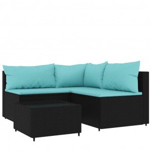 4 pcs conjunto lounge de jardim c/ almofadões vime PE preto H