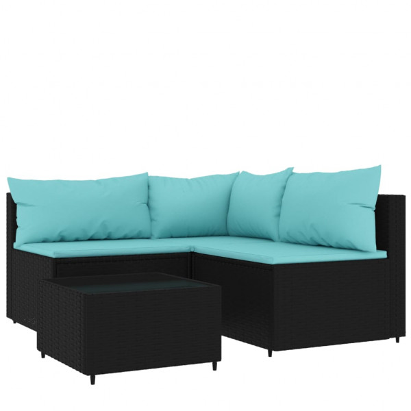 4 pcs conjunto lounge de jardim c/ almofadões vime PE preto M 2