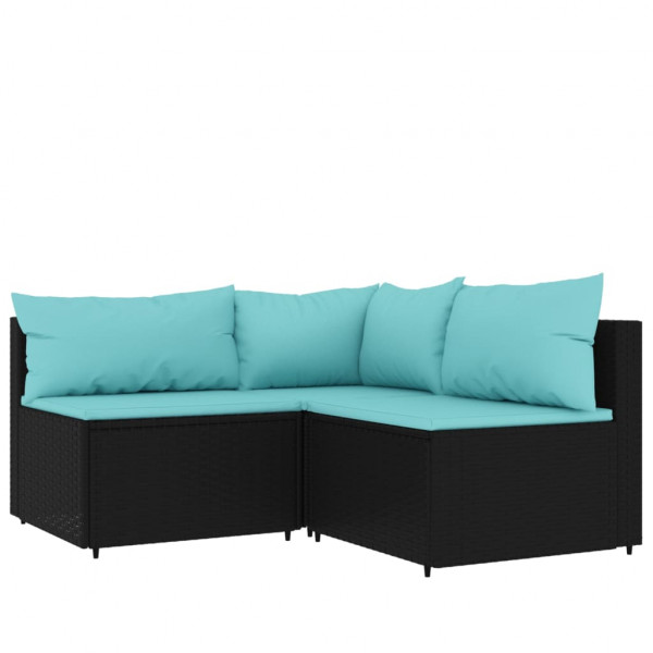 4 pcs conjunto lounge de jardim c/ almofadões vime PE preto M 3