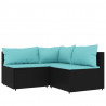 4 pcs conjunto lounge de jardim c/ almofadões vime PE preto 3