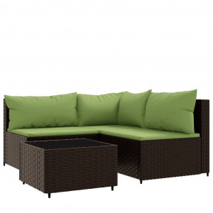 Set muebles de jardín 4 piezas y cojines ratán sintético marrón H