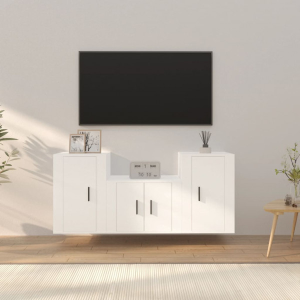 Set de muebles de TV 3 piezas madera contrachapada blanco D