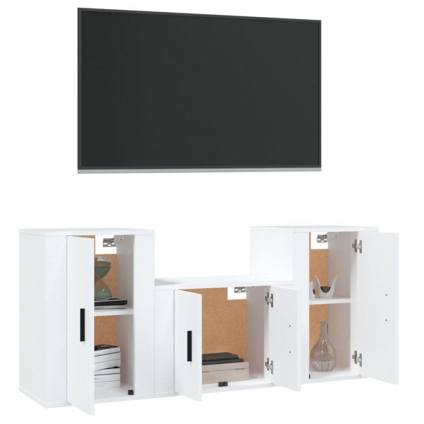 Conjunto móveis de TV 3 pcs madeira processada branco M 3
