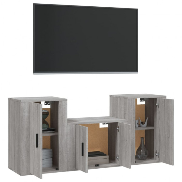 Conjunto móveis de TV 3 pcs madeira processada sonoma cinza M 3
