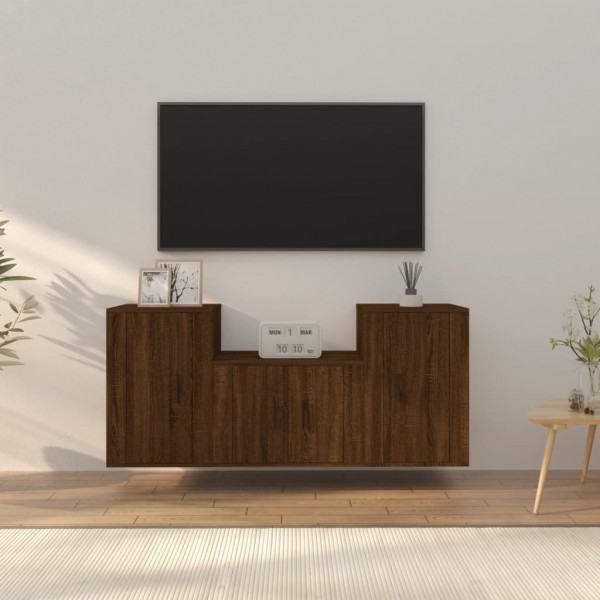 Set de muebles para TV 3 pzas madera contrachapada roble marrón D