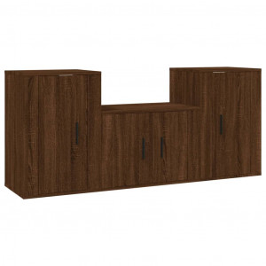 Set de muebles para TV 3 pzas madera contrachapada roble marrón H