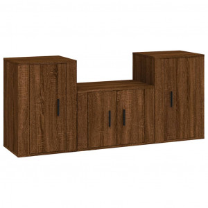 Set de muebles para TV 3 pzas madera contrachapada roble marrón H
