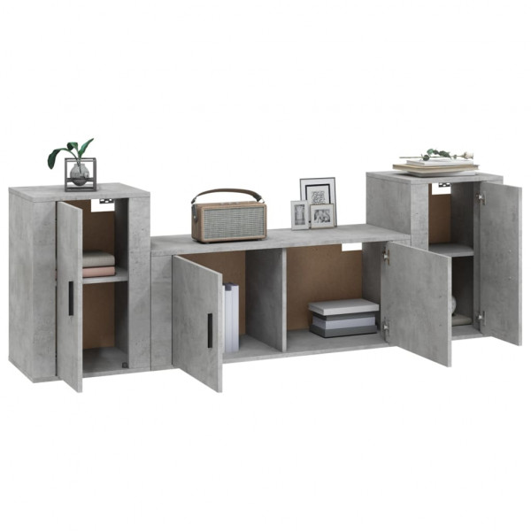 Set de muebles de TV 3 pzas madera contrachapada gris hormigón M 3