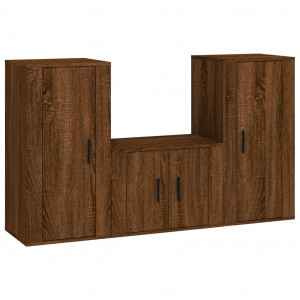Set de muebles para TV 3 pzas madera contrachapada roble marrón H