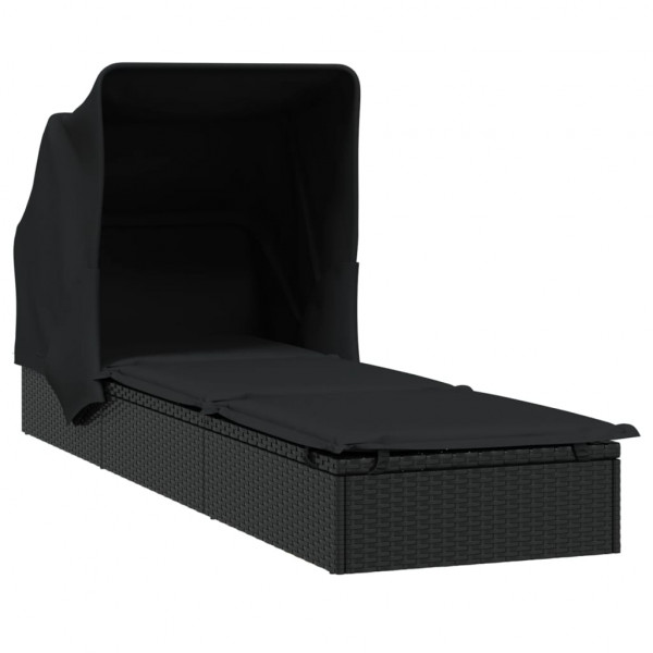 Tumbona con toldo plegable ratán sintético negro 213x63x97cm M 4