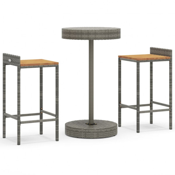 3 pcs conjunto de bar p/ jardim vime PE/acácia maciça cinzento M 2