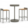 3 pcs conjunto de bar p/ jardim vime PE/acácia maciça cinzento 2
