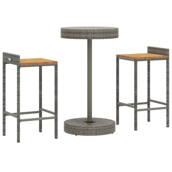 3 pcs conjunto de bar p/ jardim vime PE/acácia maciça cinzento M 3