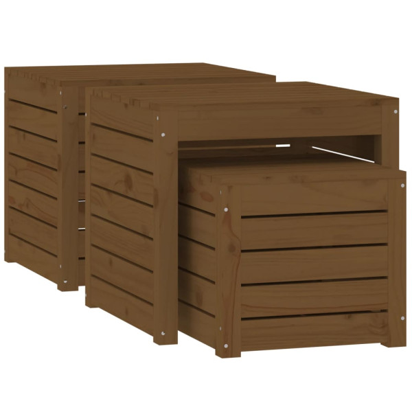 Set cajas de jardín 3 pzas madera maciza pino gris marrón miel M 5