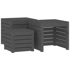 Set de cajas de jardín 3 piezas madera maciza de pino gris H