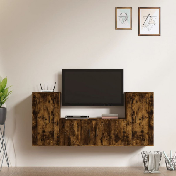 Set de muebles de TV 3 pzas madera contrachapada roble ahumado D