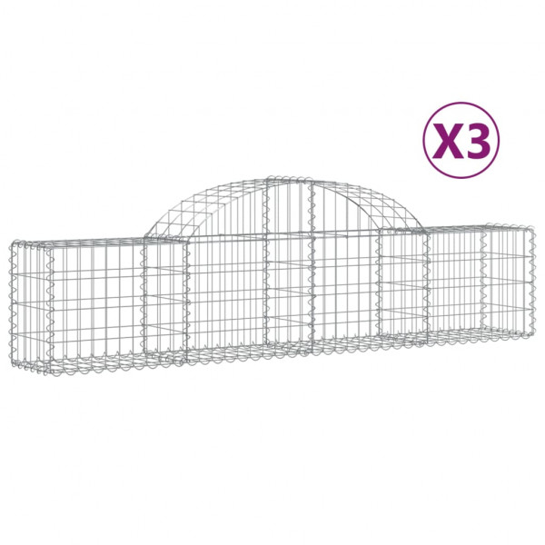 Cestos gabião arqueados 3 pcs 200x30x40/60 cm ferro galvanizado M 2