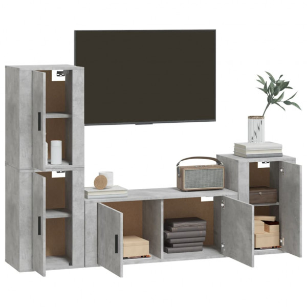 Set de muebles de TV 4 pzas madera contrachapada gris hormigón M 3