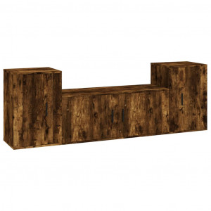 Set de muebles de TV 3 pzas madera contrachapada roble ahumado H