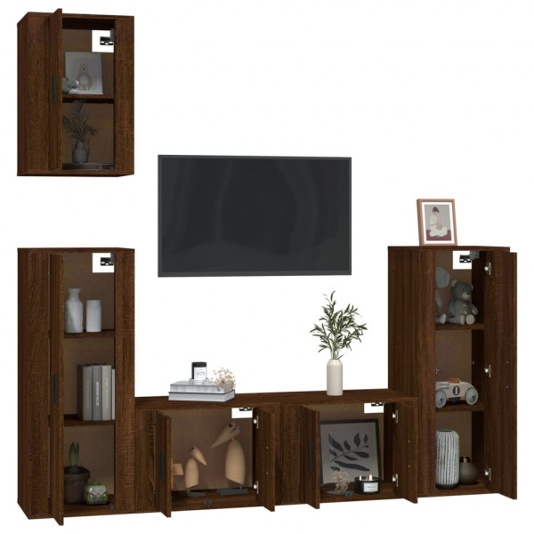 Set de muebles para TV 5 pzas madera contrachapada roble marrón M 3