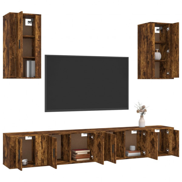 Set de muebles de TV 6 pzas madera contrachapada roble ahumado M 3