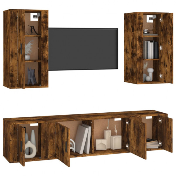 Set de muebles de TV 5 pzas madera contrachapada roble ahumado M 3