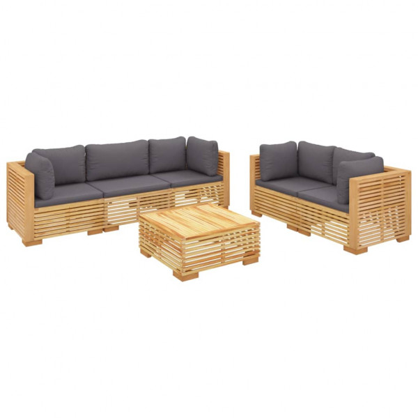 6 pcs conjunto lounge jardim c/ almofadões madeira teca maciça M 3